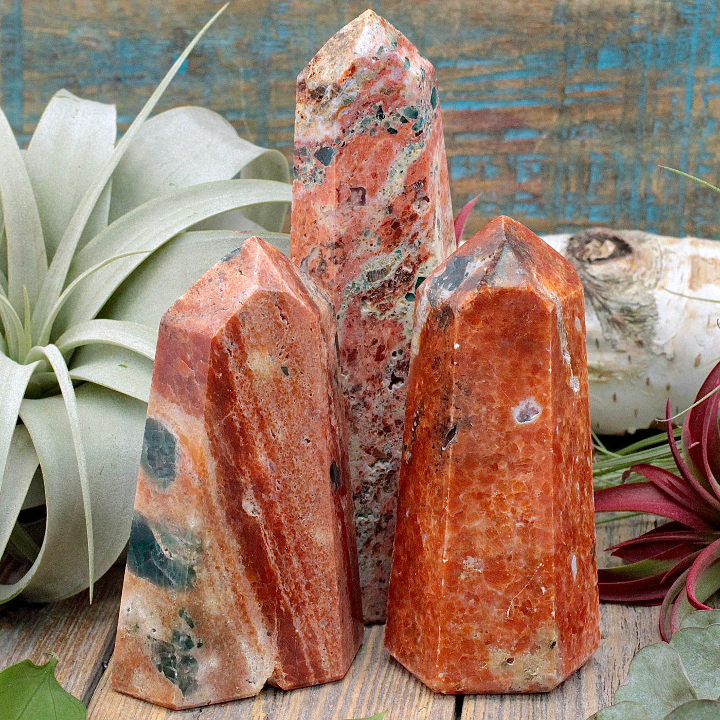 Fire and Ice Tower - Orange Calcite and Blue Apatite