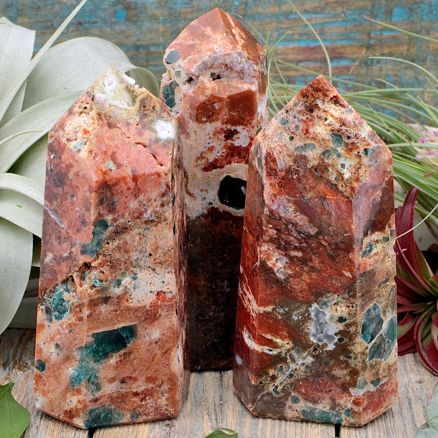 Fire and Ice Tower - Orange Calcite and Blue Apatite