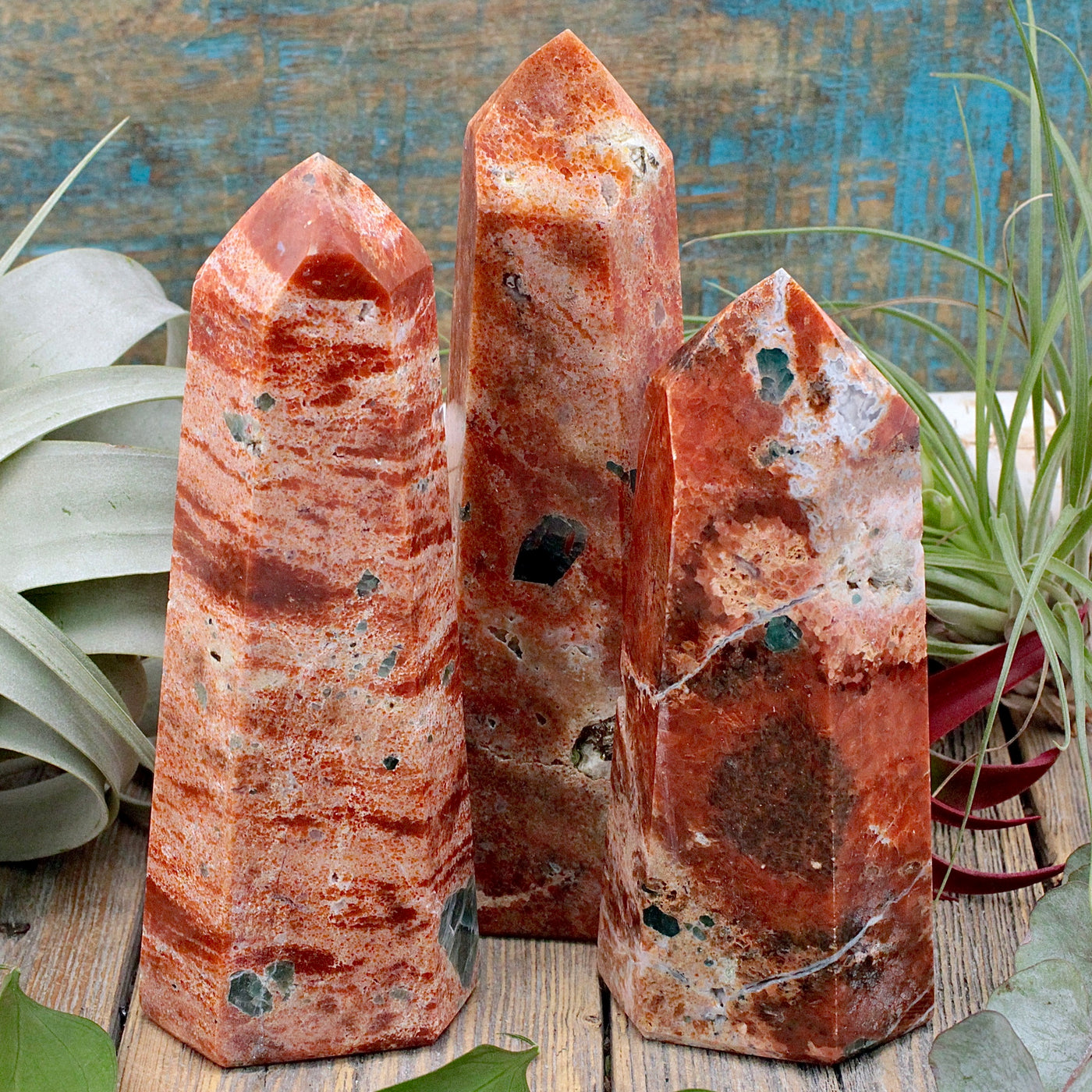 Fire and Ice Tower - Orange Calcite and Blue Apatite
