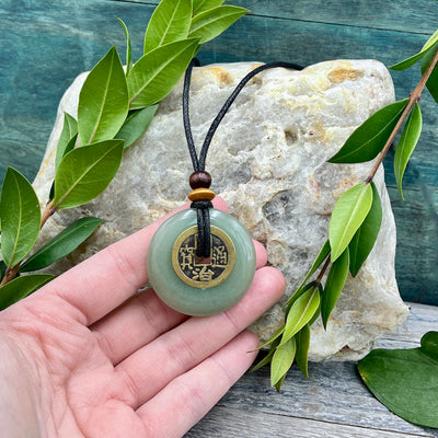 Abundance Green Aventurine Necklace 40mm hand