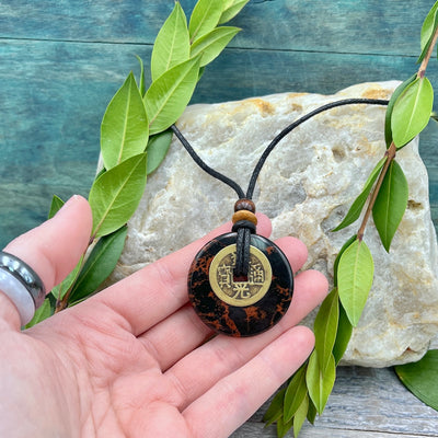 Clarity Mahogany Obsidian Necklace 40mm hand