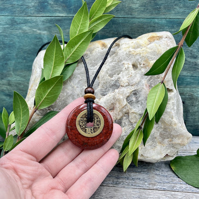 Personal Power Red Jasper Necklace 40mm hand