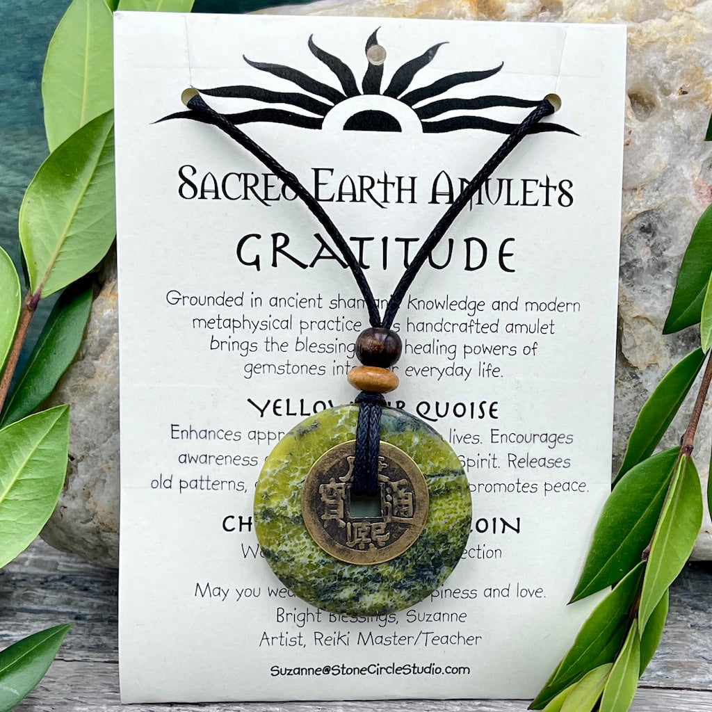 Gratitude Yellow Turquoise Jasper Necklace Sacred Earth Amulet