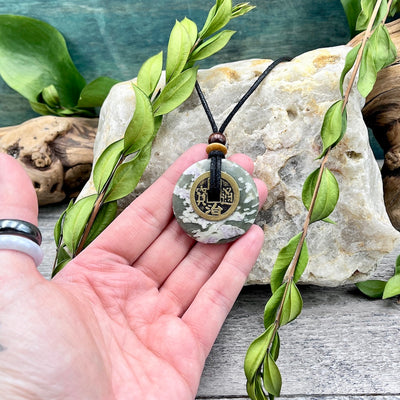 Divine Guidance Peace Jade Necklace 40mm hand