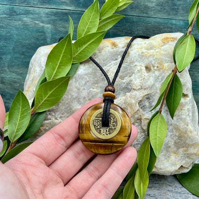Good Luck Tiger's Eye Necklace 40mm hand