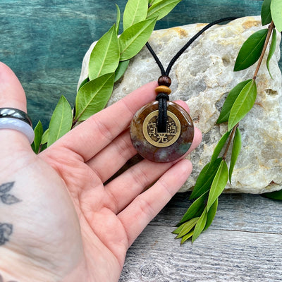 Blessings Rainbow Jasper Sacred Earth Amulet 40mm hand