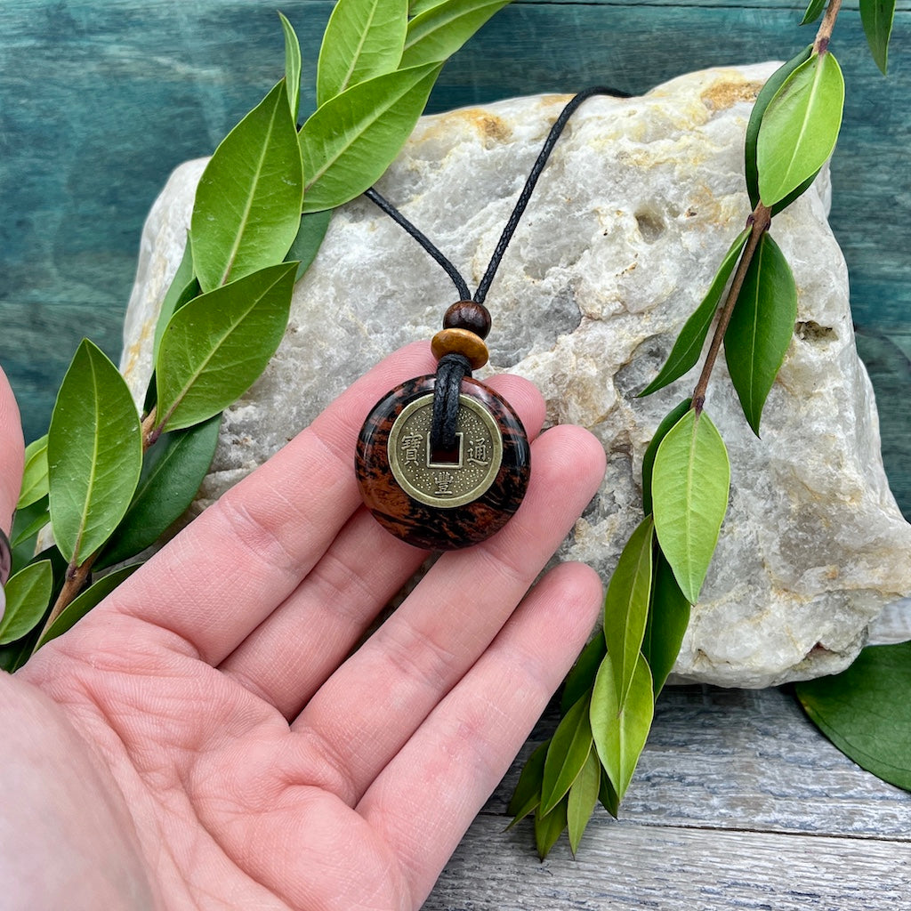 Clarity Mahogany Obsidian Necklace 30mm hand