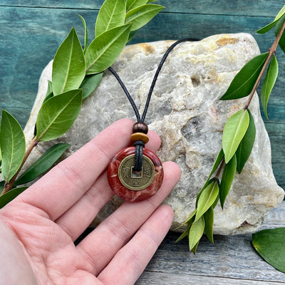 Personal Power Red Jasper Necklace 30mm hand