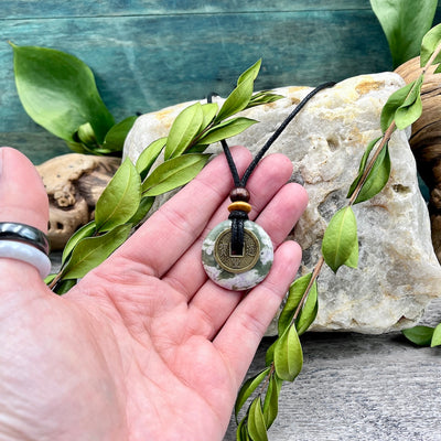 Divine Guidance Peace Jade Necklace 30mm hand