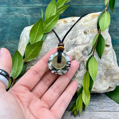 Health Moss Agate Necklace 30mm hand