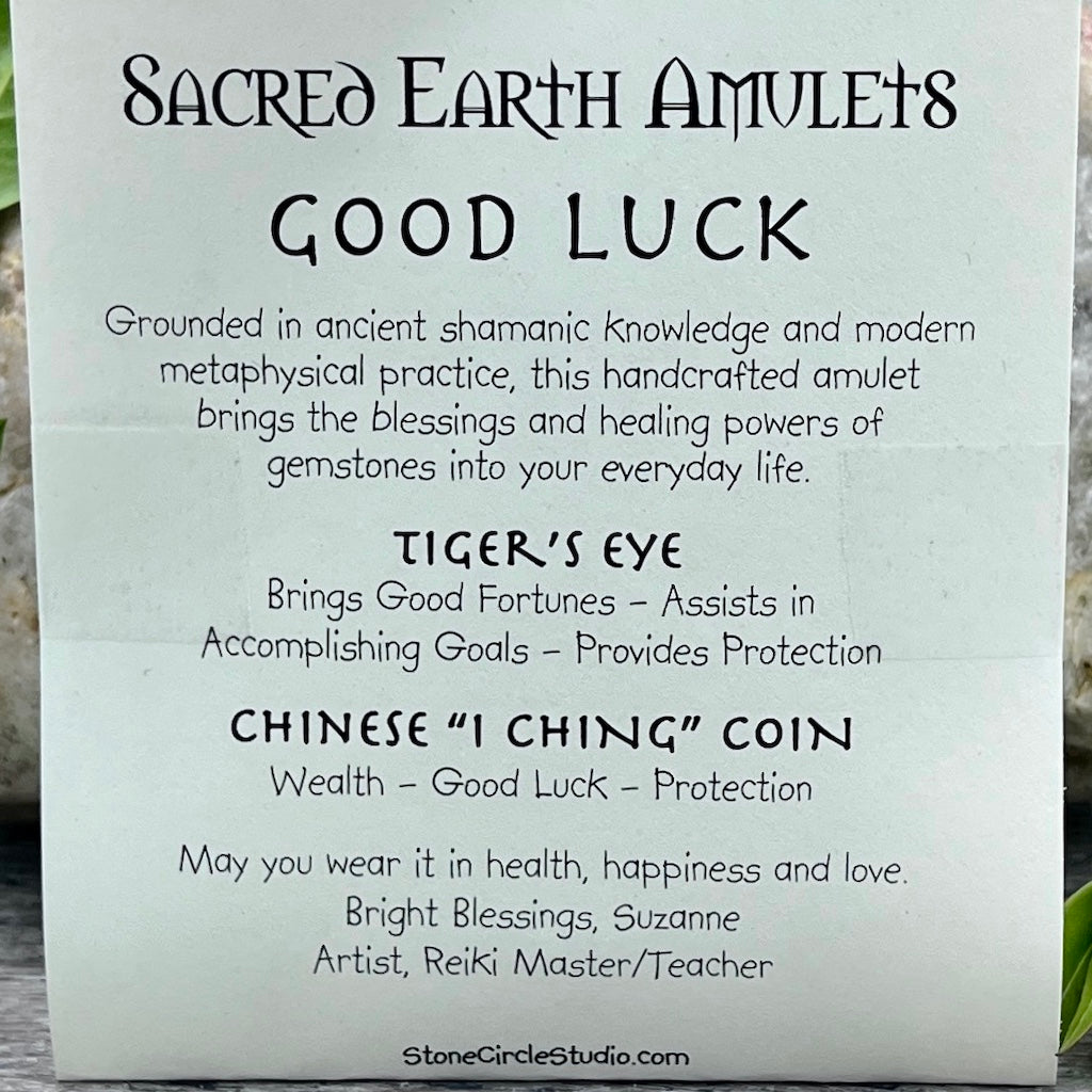 Good Luck Tiger's Eye Necklace Sacred Earth Amulet card
