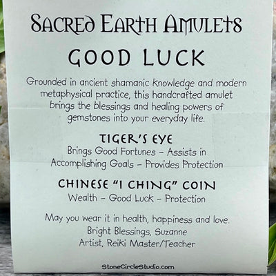 Good Luck Tiger's Eye Necklace Sacred Earth Amulet card