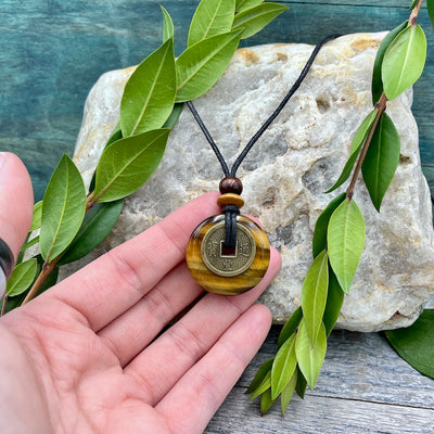 Good Luck Tiger's Eye Necklace 30mm hand