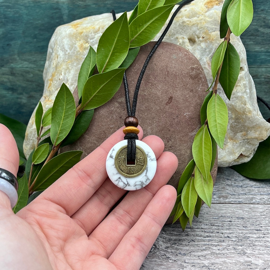 Peace Howlite Necklace 30mm hand