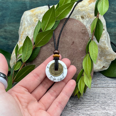 Peace Howlite Necklace 30mm hand