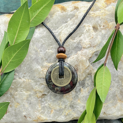 Mind Body Spirit Dragon's Blood Jasper Necklace 30mm