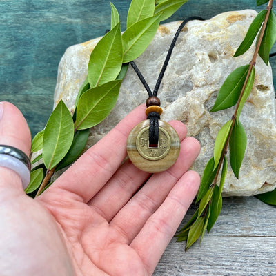 Integrity Silver Leaf Jasper Necklace 30mm hand
