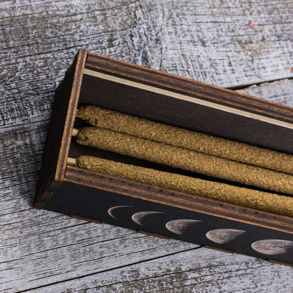 Lunar Phase Wooden Incense Holder Box