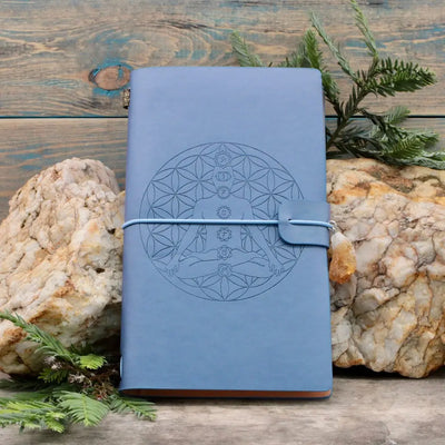 Embossed Leather Journal - Chakra Lotus Design Blue