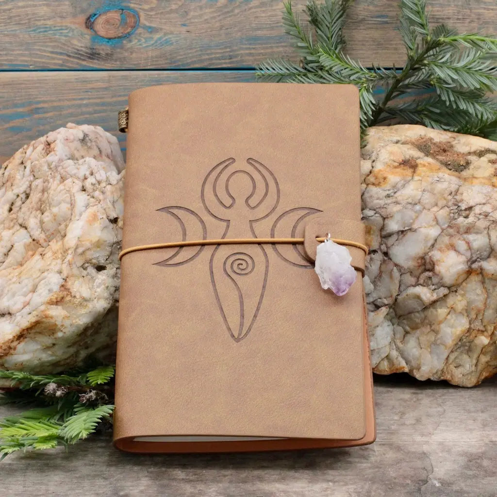 Embossed Leather Journal - Moon Goddess Design