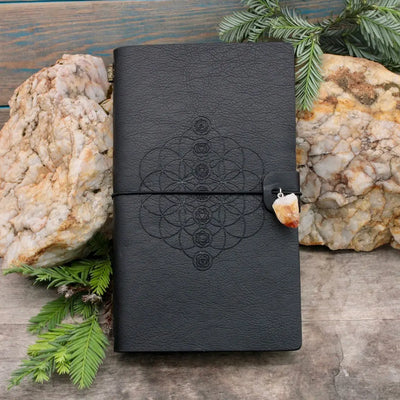 Embossed Leather Journal - Chakra  Flower of Life Design