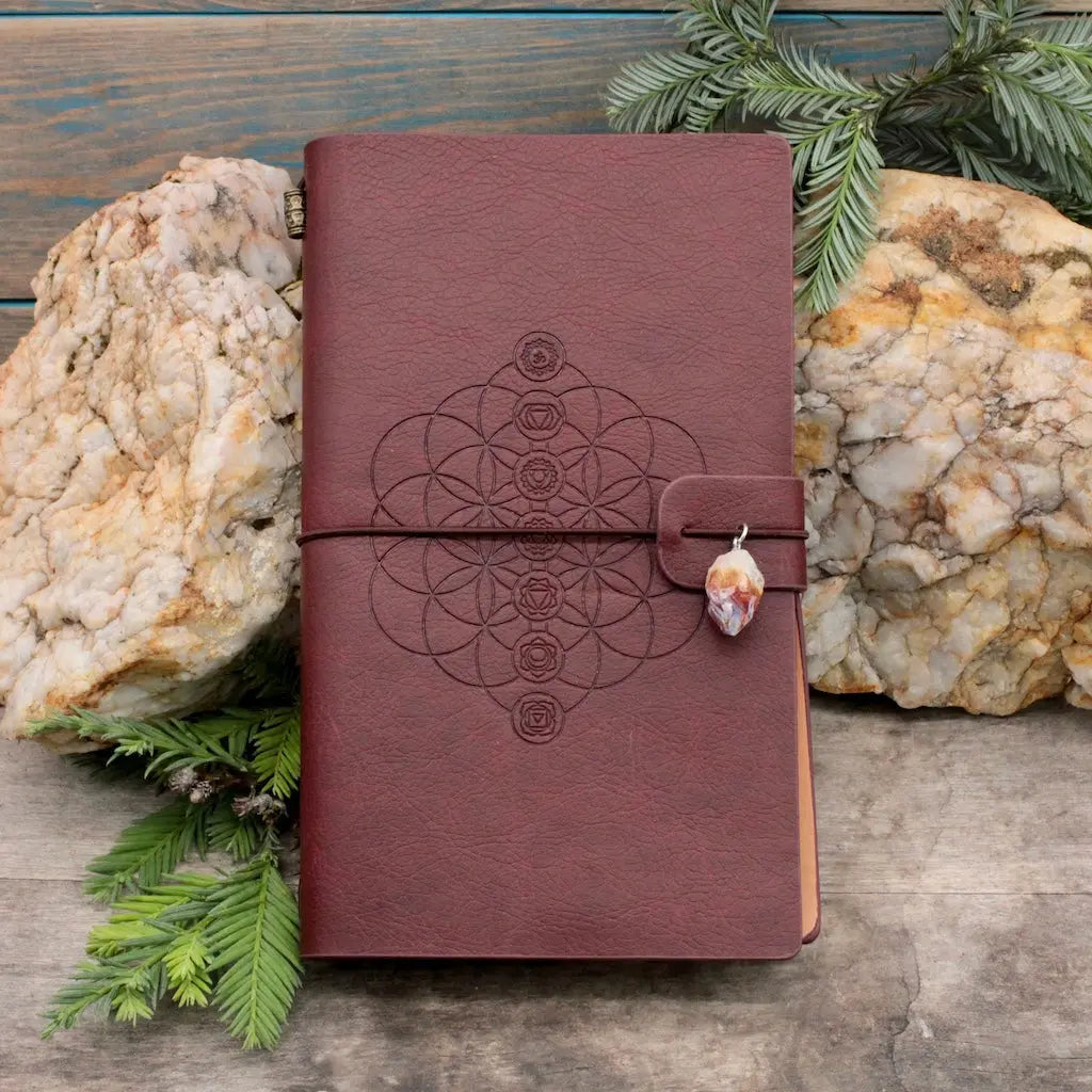 Embossed Leather Journal - Chakra  Flower of Life Design