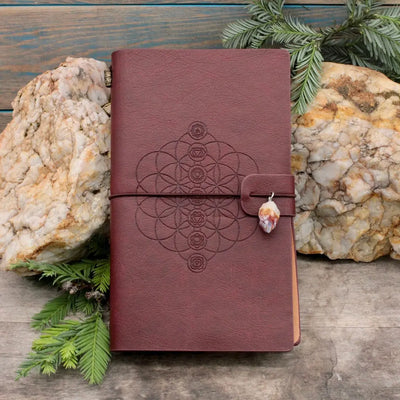 Embossed Leather Journal - Chakra  Flower of Life Design