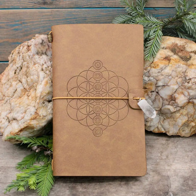 Embossed Leather Journal - Chakra  Flower of Life Design