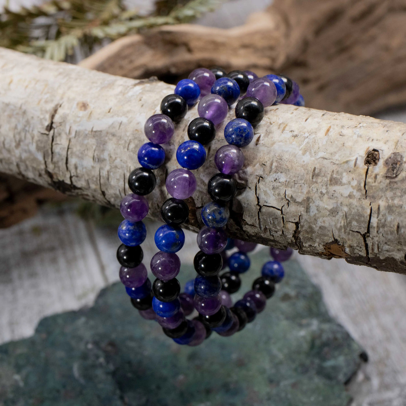 Lapis, Amethyst and Black Tourmaline Bracelet