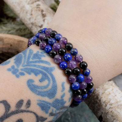 Lapis, Amethyst and Black Tourmaline Bracelet