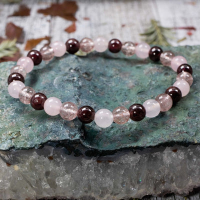 Garnet, Strawberry Quartz and Rose Quartz Bracelet