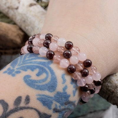 Garnet, Strawberry Quartz and Rose Quartz Bracelet