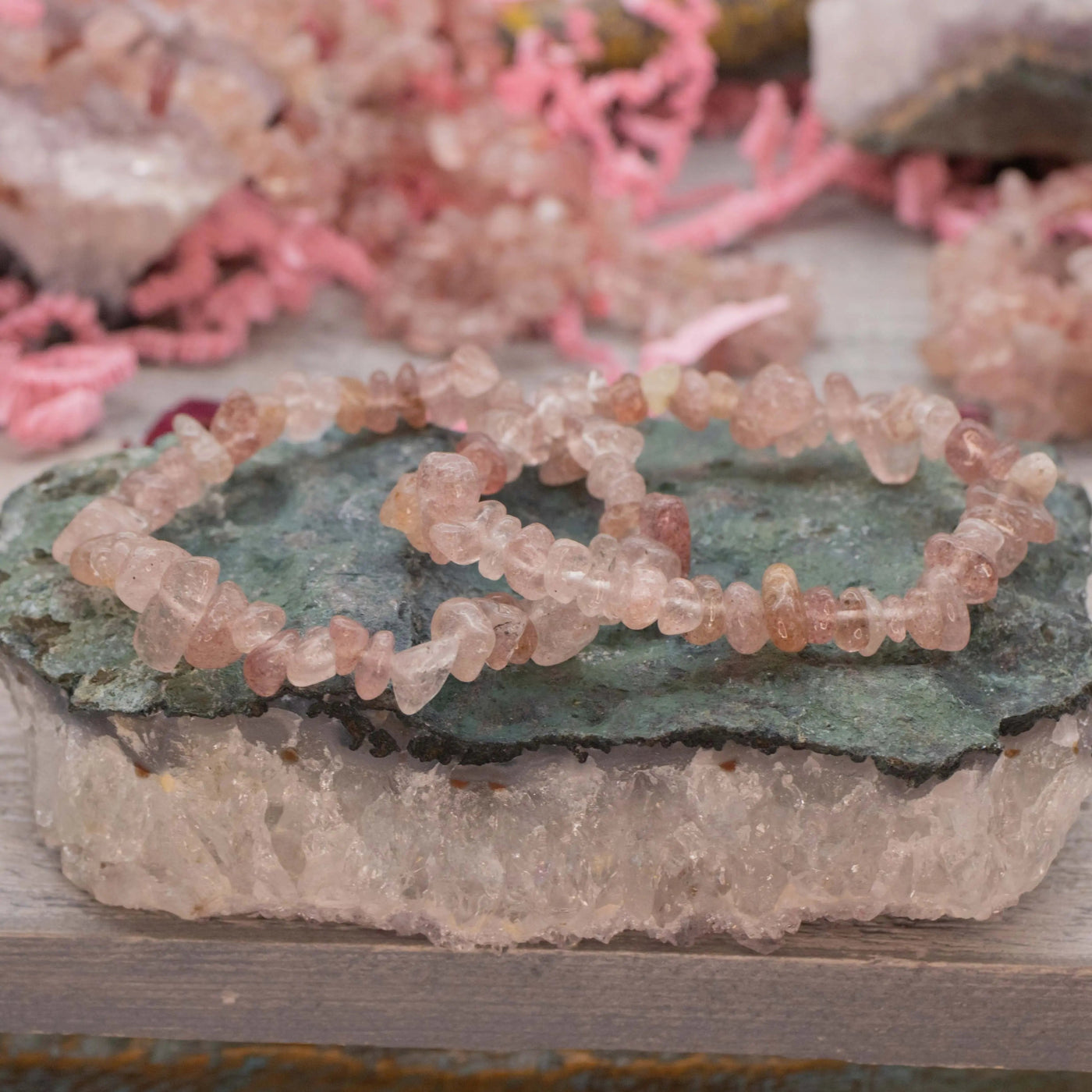 Strawberry Quartz Tumble Chip Bracelet Set