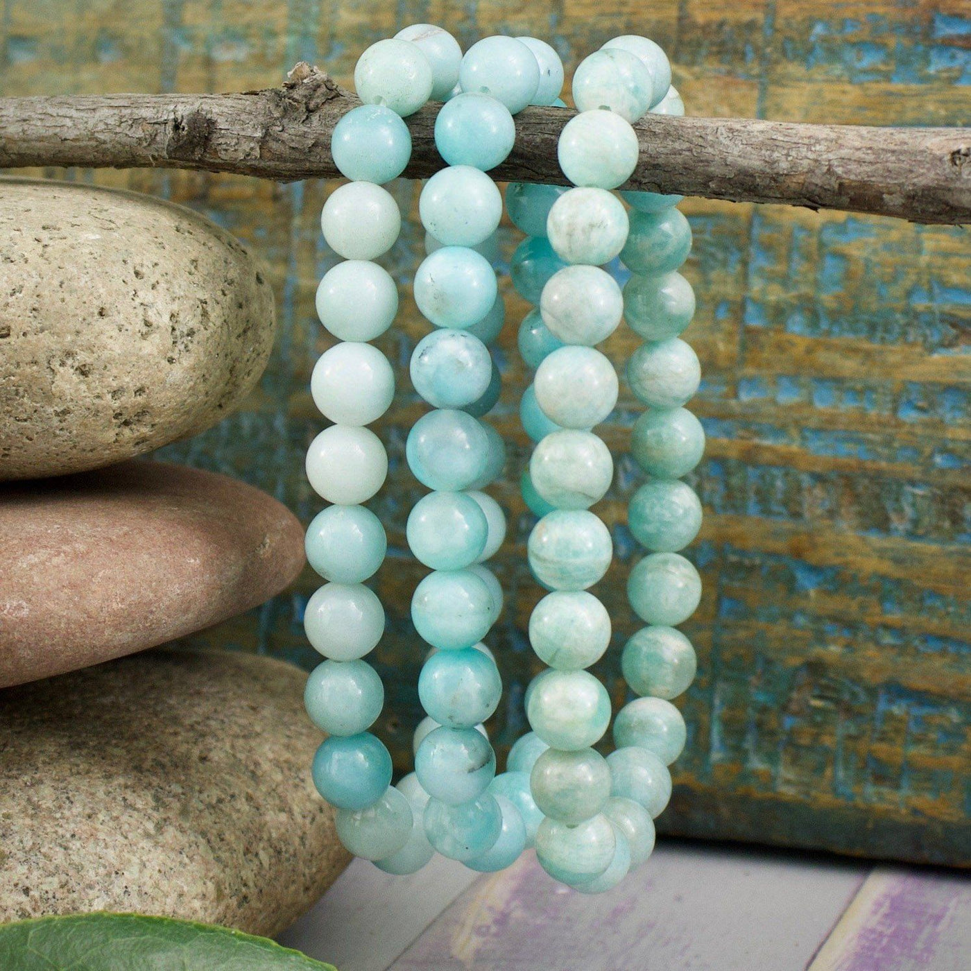 Blue Amazonite Bracelet, 8mm Polished Beads