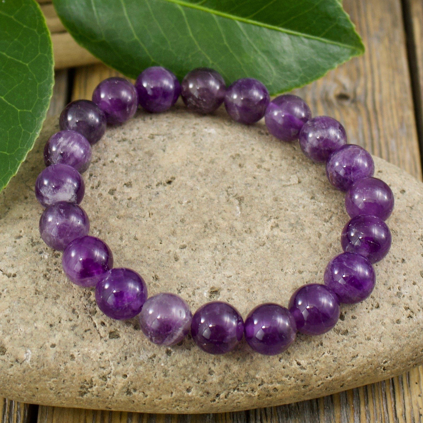 Amethyst Bracelet, 10mm Ball Beads
