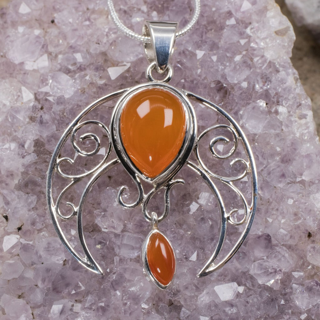 Carnelian Crescent Moon Pendant Necklace