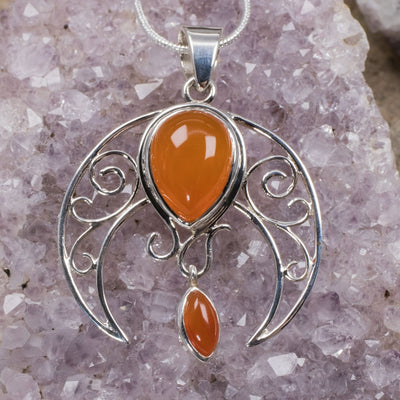 Carnelian Crescent Moon Pendant Necklace