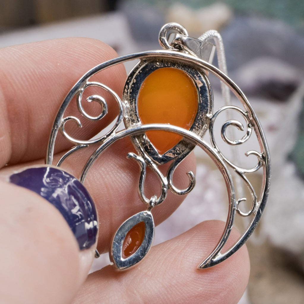 Carnelian Crescent Moon Pendant Necklace