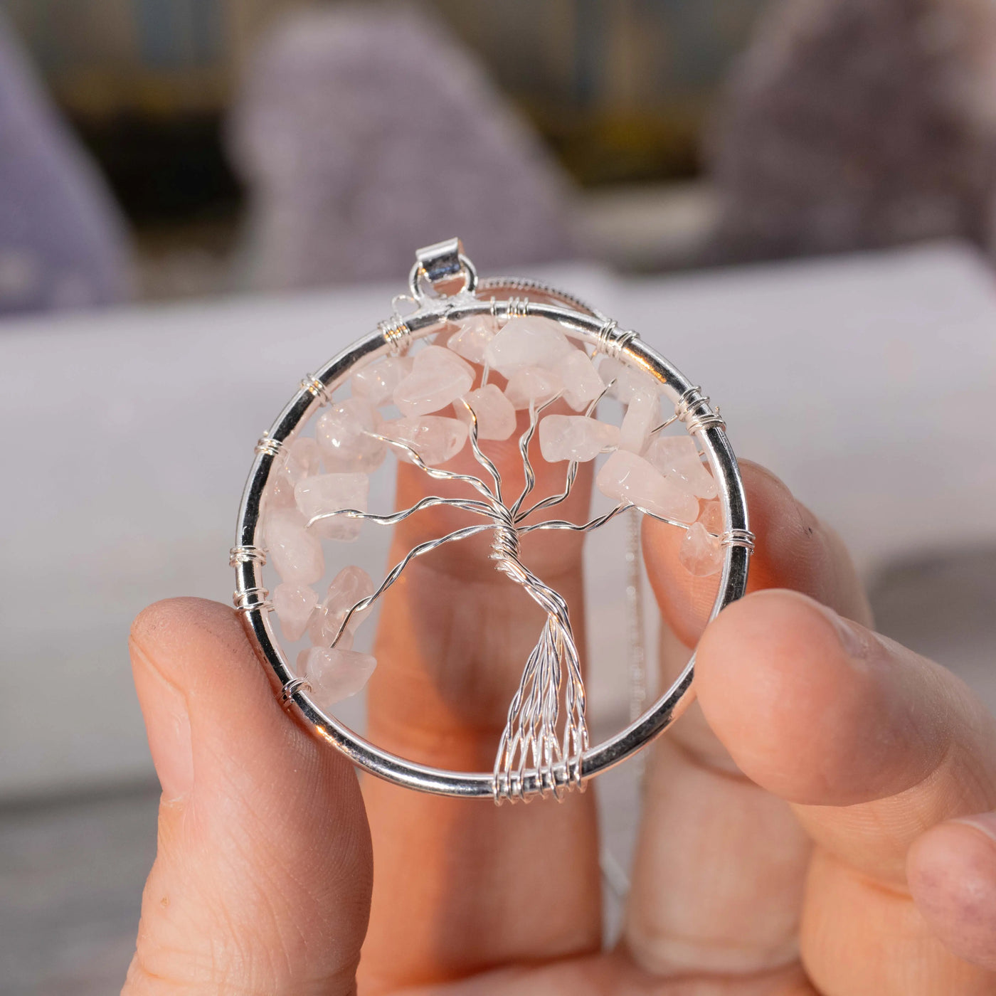 Rose Quartz Tree of Life Necklace