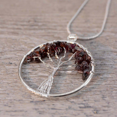 Garnet Tree of Life Pendant Necklace