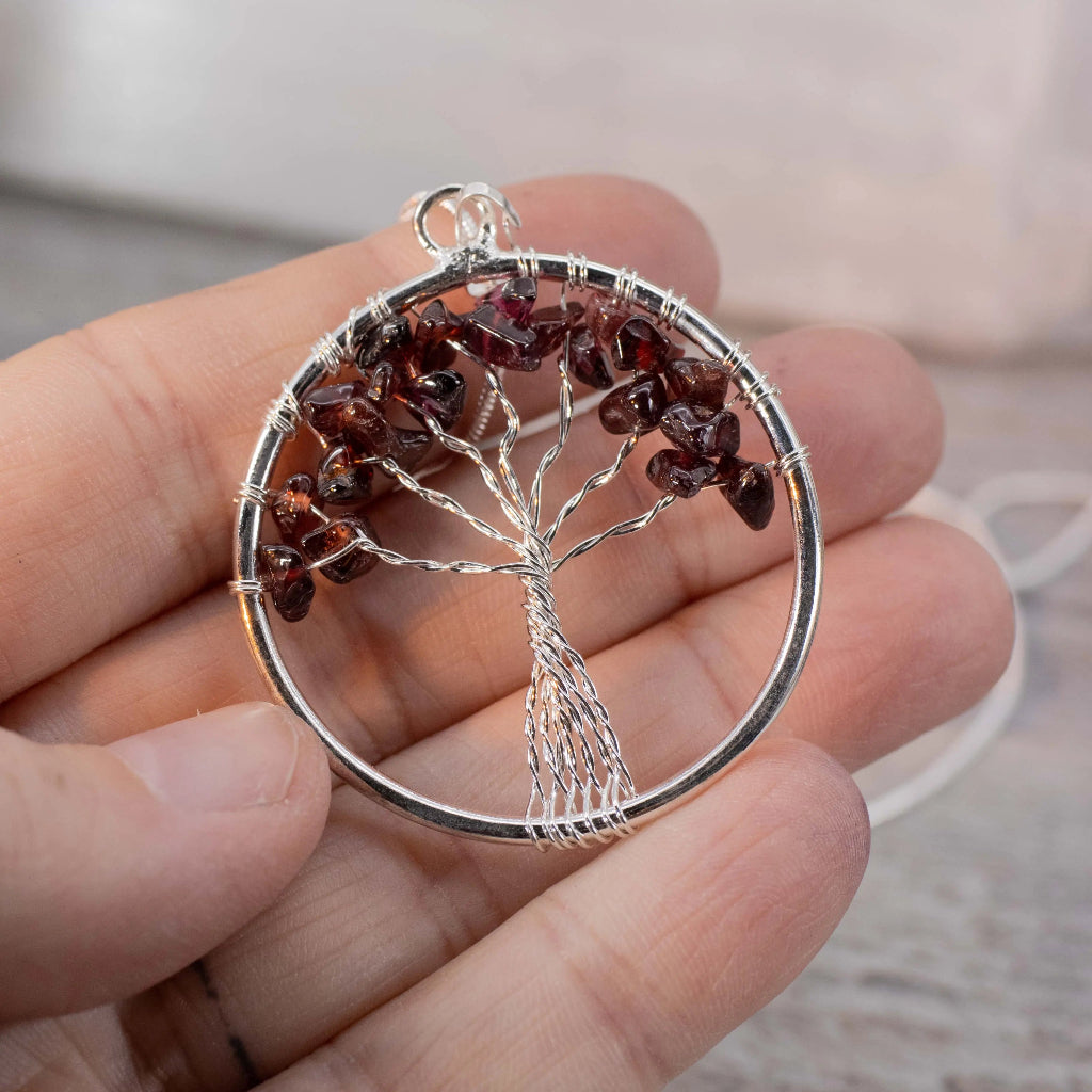 Garnet Tree of Life Pendant Necklace