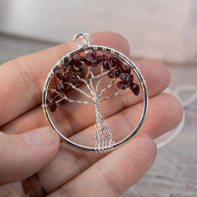 Garnet Tree of Life Pendant Necklace