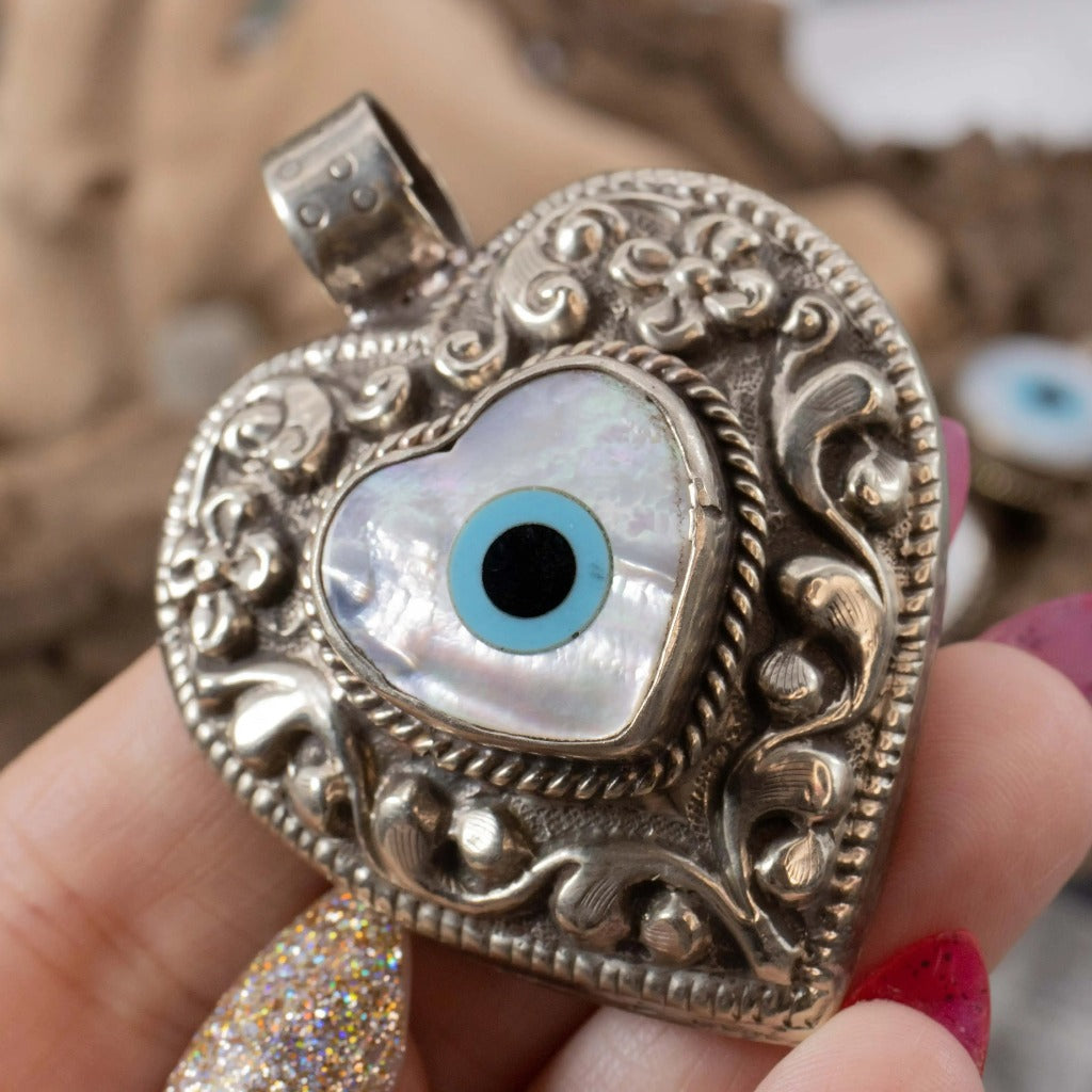Mother of Pearl, Turquoise & Onyx Evil Eye Pendant Collection