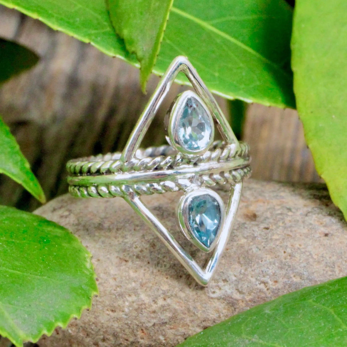 Blue Topaz Double Stone Ring