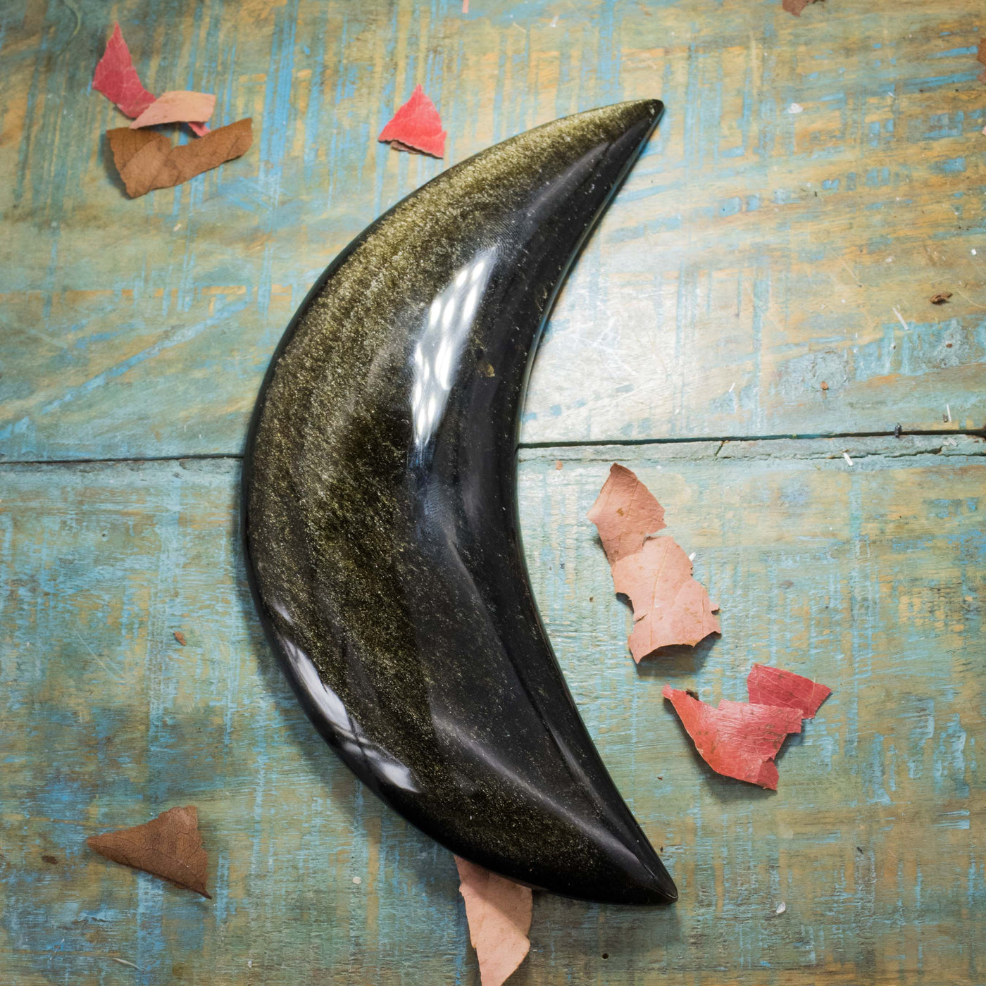 Golden Sheen Obsidian Crescent Moon