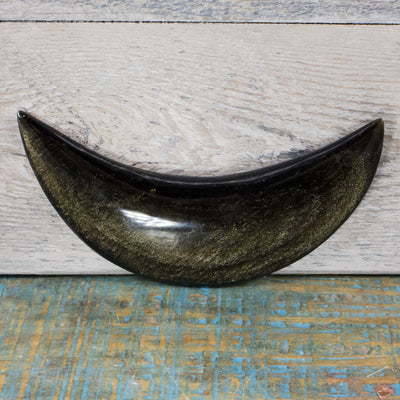 Golden Sheen Obsidian Crescent Moon