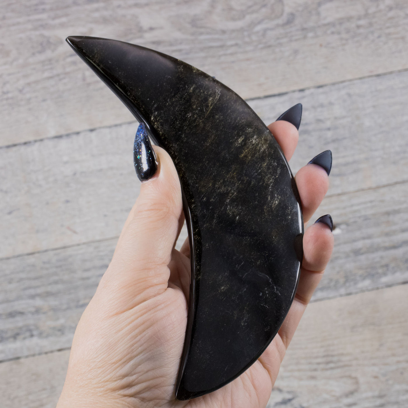 Golden Sheen Obsidian Crescent Moon