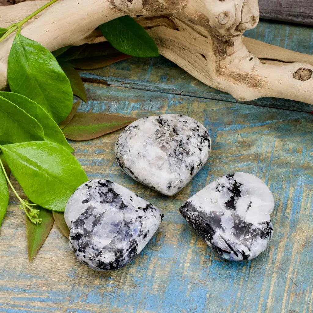Rainbow Moonstone with Tourmaline Hearts