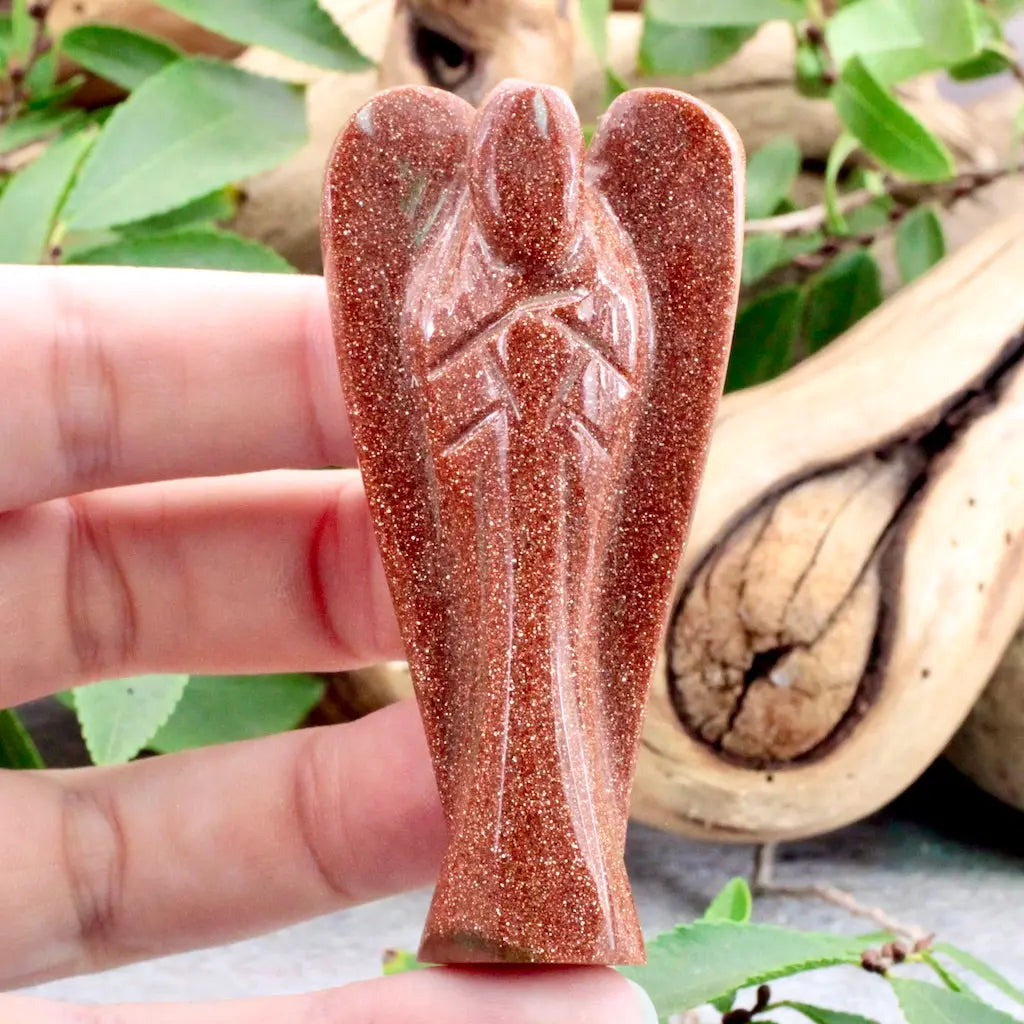 Goldstone Angel Carving in hand