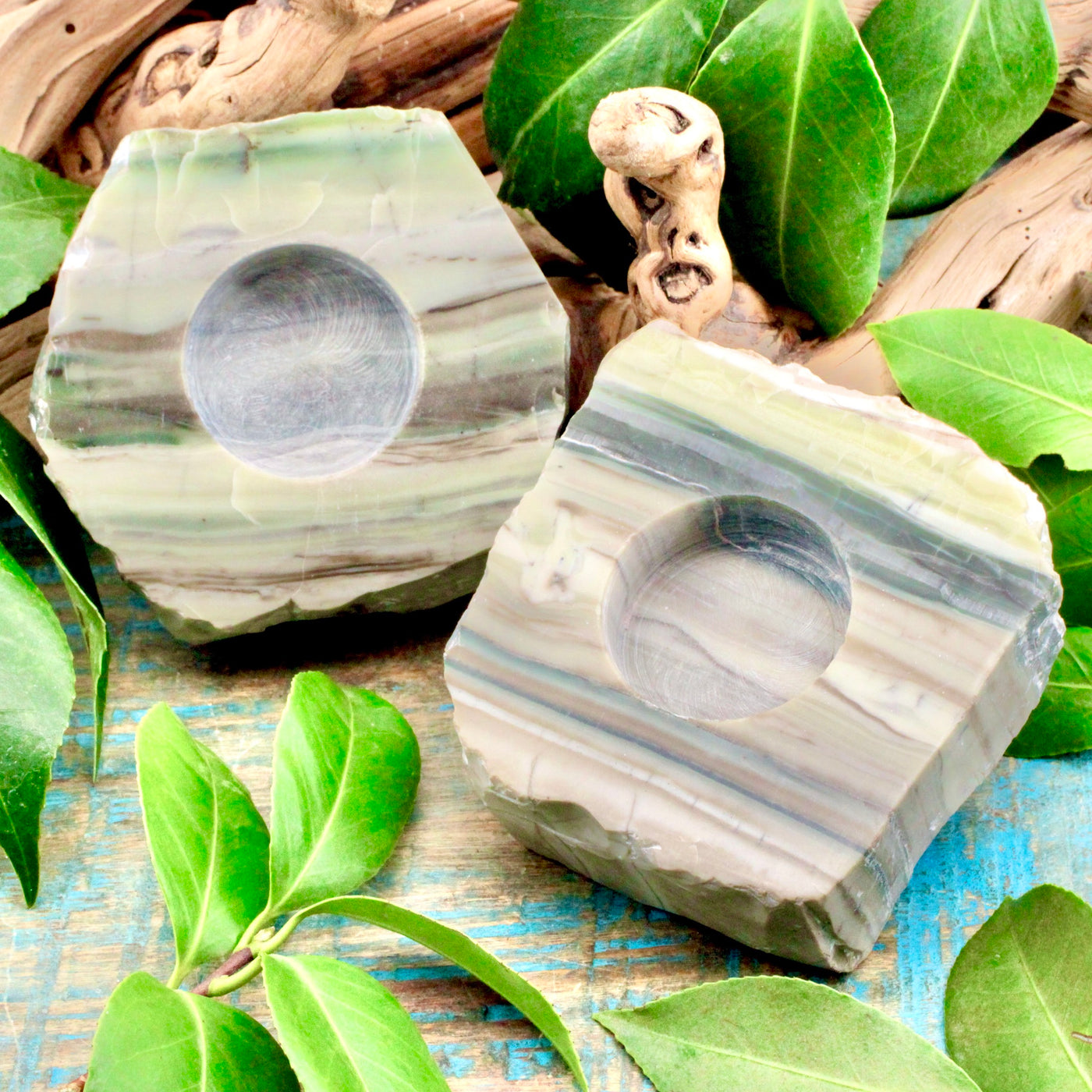 Banded Calcite Candle Holder